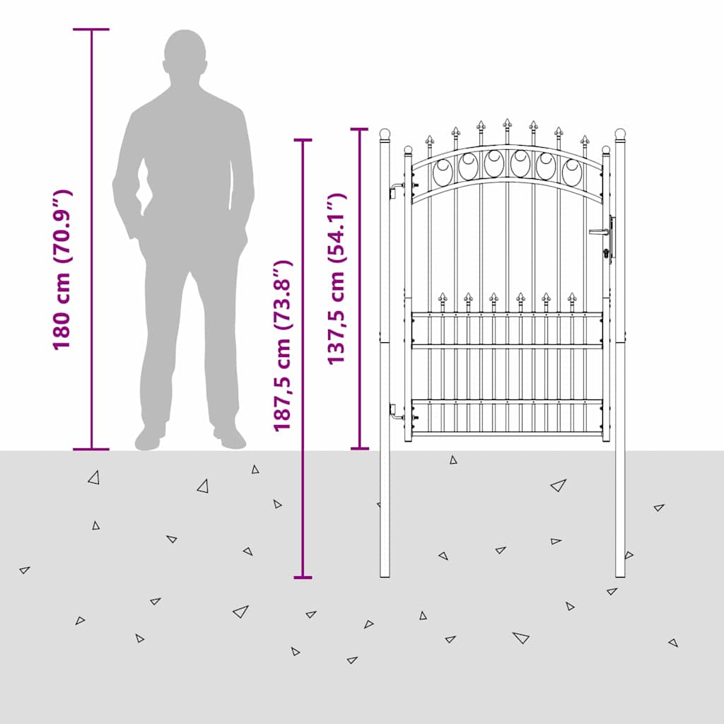 Fence Gate with Spikes Grey 170 x 100 cm Powder-coated steel