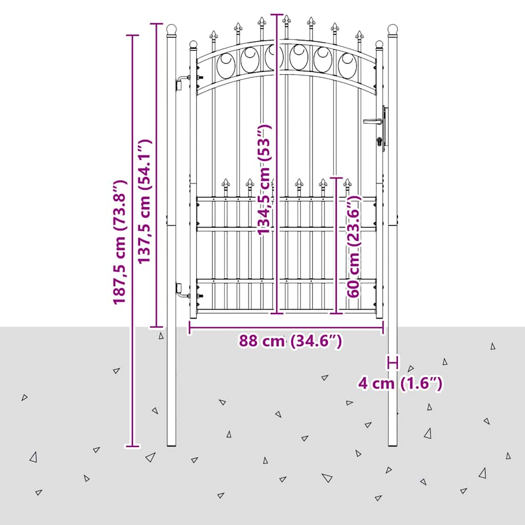 Fence Gate with Spikes Grey 170 x 100 cm Powder-coated steel