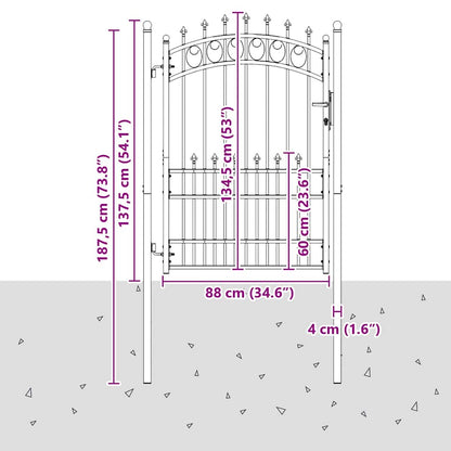Fence Gate with Spikes Grey 170 x 100 cm Powder-coated steel