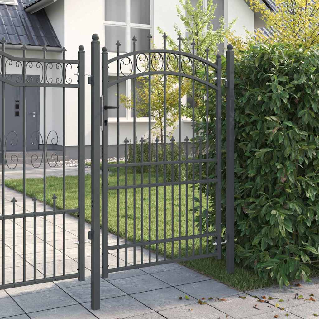 Fence Gate with Spikes Grey 200 x 100 cm Powder-coated steel
