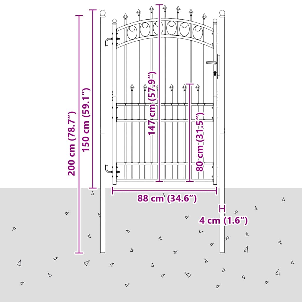 Fence Gate with Spikes Grey 200 x 100 cm Powder-coated steel