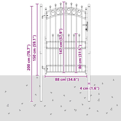 Fence Gate with Spikes Grey 200 x 100 cm Powder-coated steel