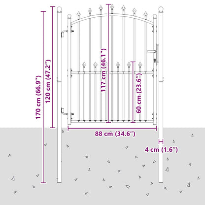 Fence Gate with Spikes Grey 150 x 100 cm Powder-coated steel