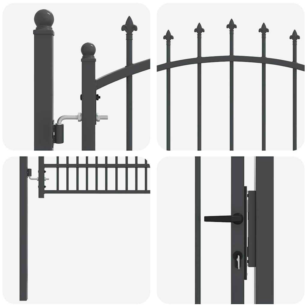 Fence Gate with Spikes Grey 170 x 100 cm Powder-coated steel