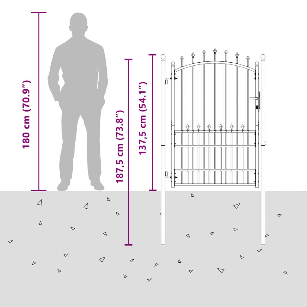 Fence Gate with Spikes Grey 170 x 100 cm Powder-coated steel