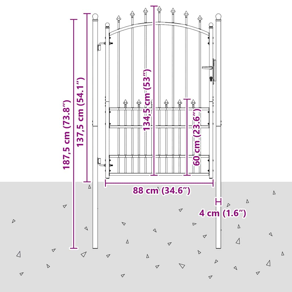 Fence Gate with Spikes Grey 170 x 100 cm Powder-coated steel