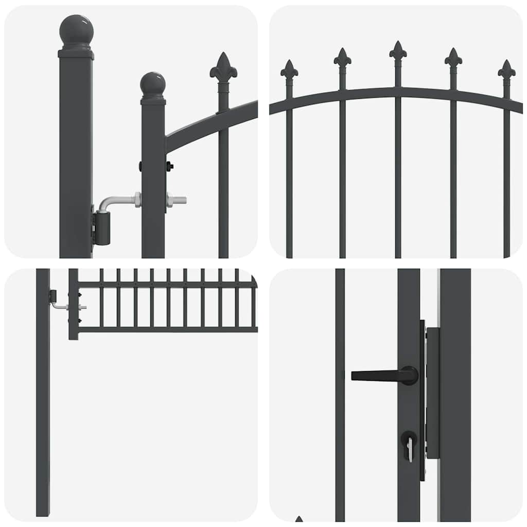 Fence Gate with Spikes Grey 200 x 100 cm Powder-coated steel