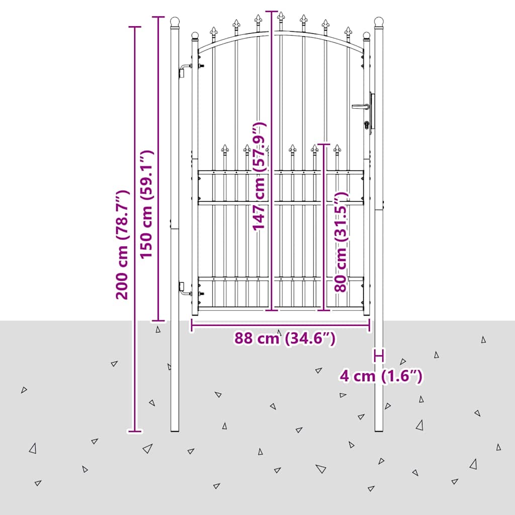Fence Gate with Spikes Grey 200 x 100 cm Powder-coated steel
