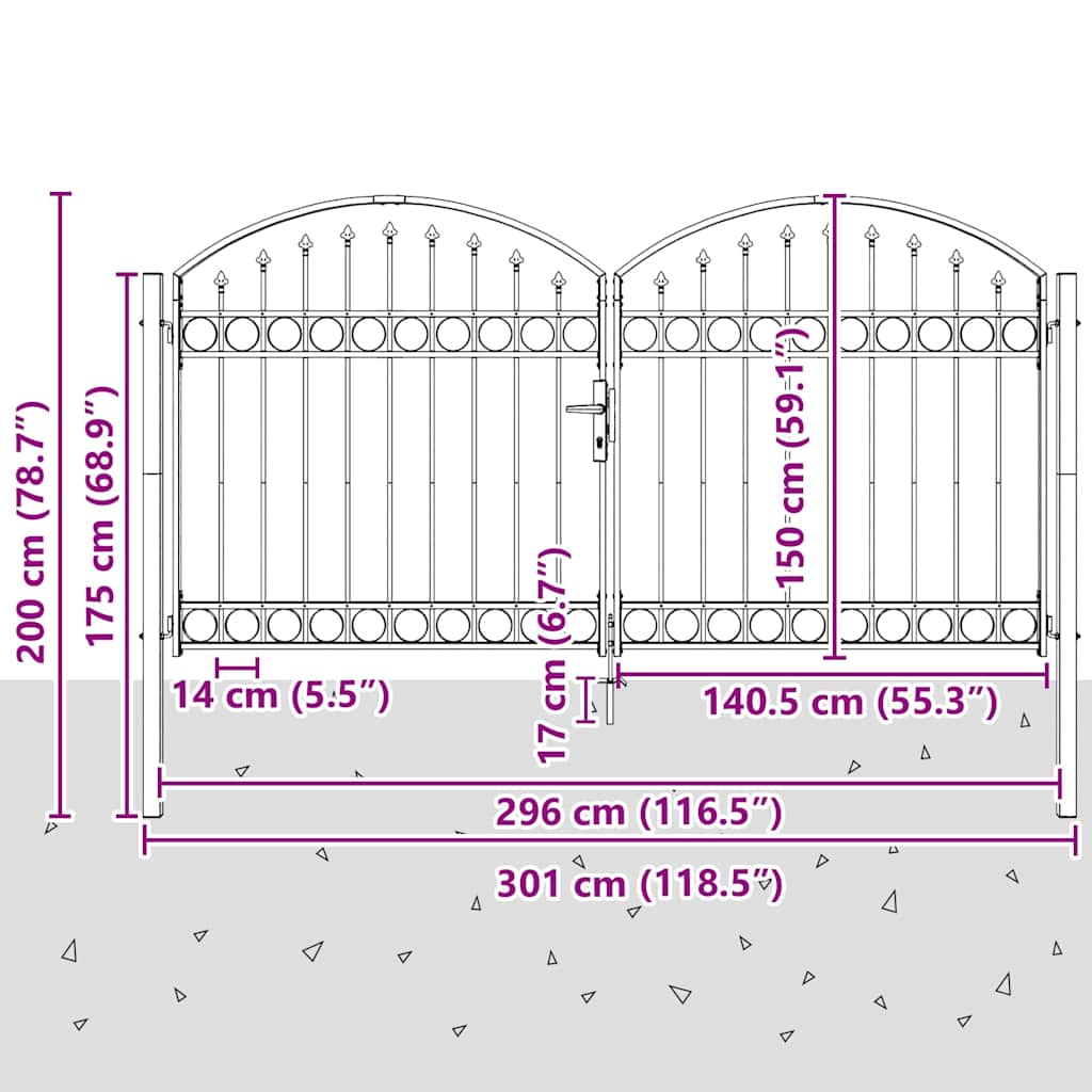 Fence gate with Lock Grey 300 x 150 cm Steel