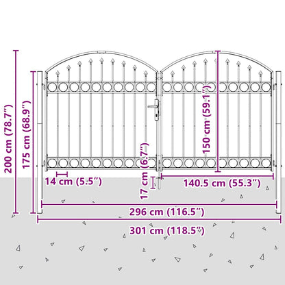 Fence gate with Lock Grey 300 x 150 cm Steel
