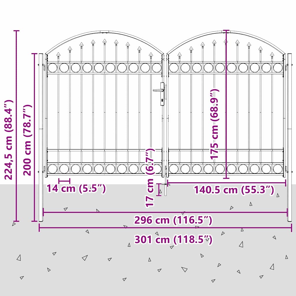 Fence gate with Lock Grey 300 x 175 cm Steel
