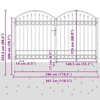 Fence gate with Lock Grey 300 x 175 cm Steel
