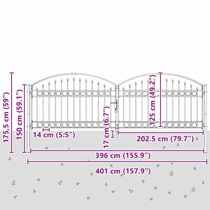 Fence gate with Lock Grey 400 x 125 cm Steel