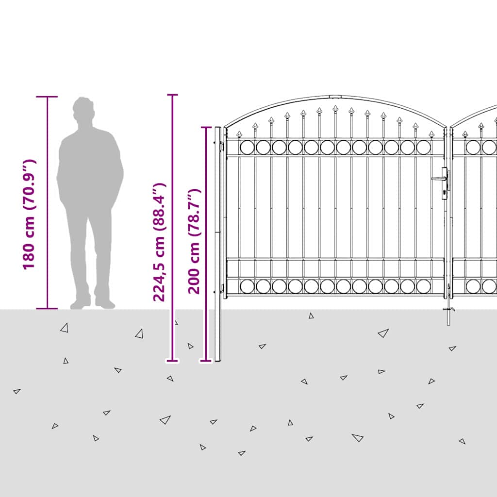 Fence gate with Lock Grey 400 x 175 cm Steel