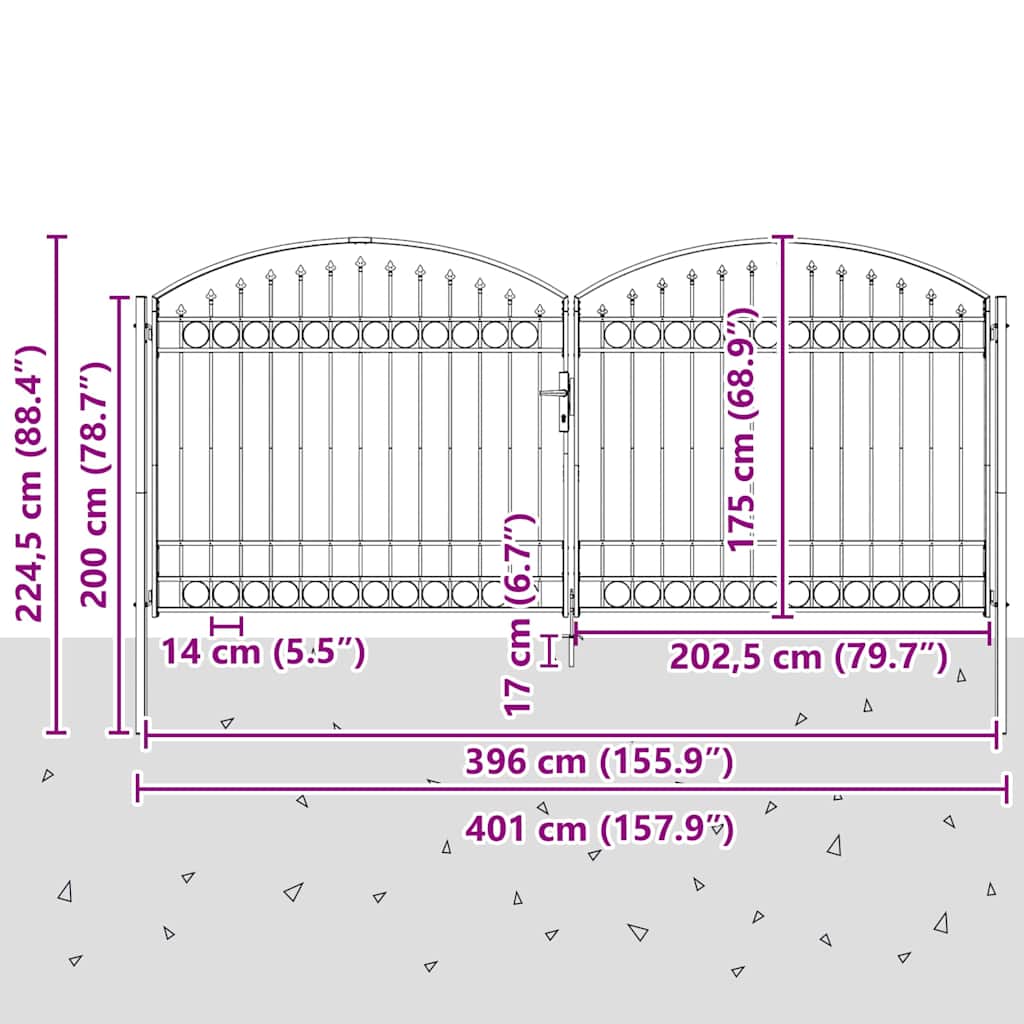 Fence gate with Lock Grey 400 x 175 cm Steel