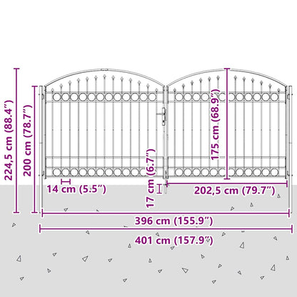 Fence gate with Lock Grey 400 x 175 cm Steel