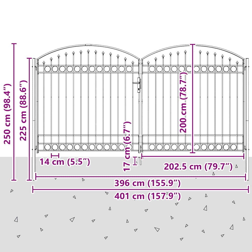 Fence gate with Lock Grey 400 x 200 cm Steel