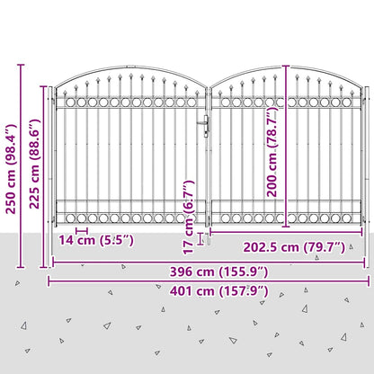 Fence gate with Lock Grey 400 x 200 cm Steel
