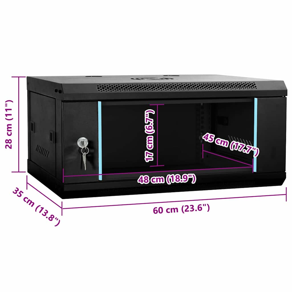 Network Cabinet with Storage Black 60 x 35 x 28 cm Steel