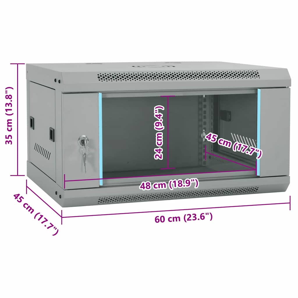 Network Cabinet with Storage Grey 60 x 45 x 35 cm Steel