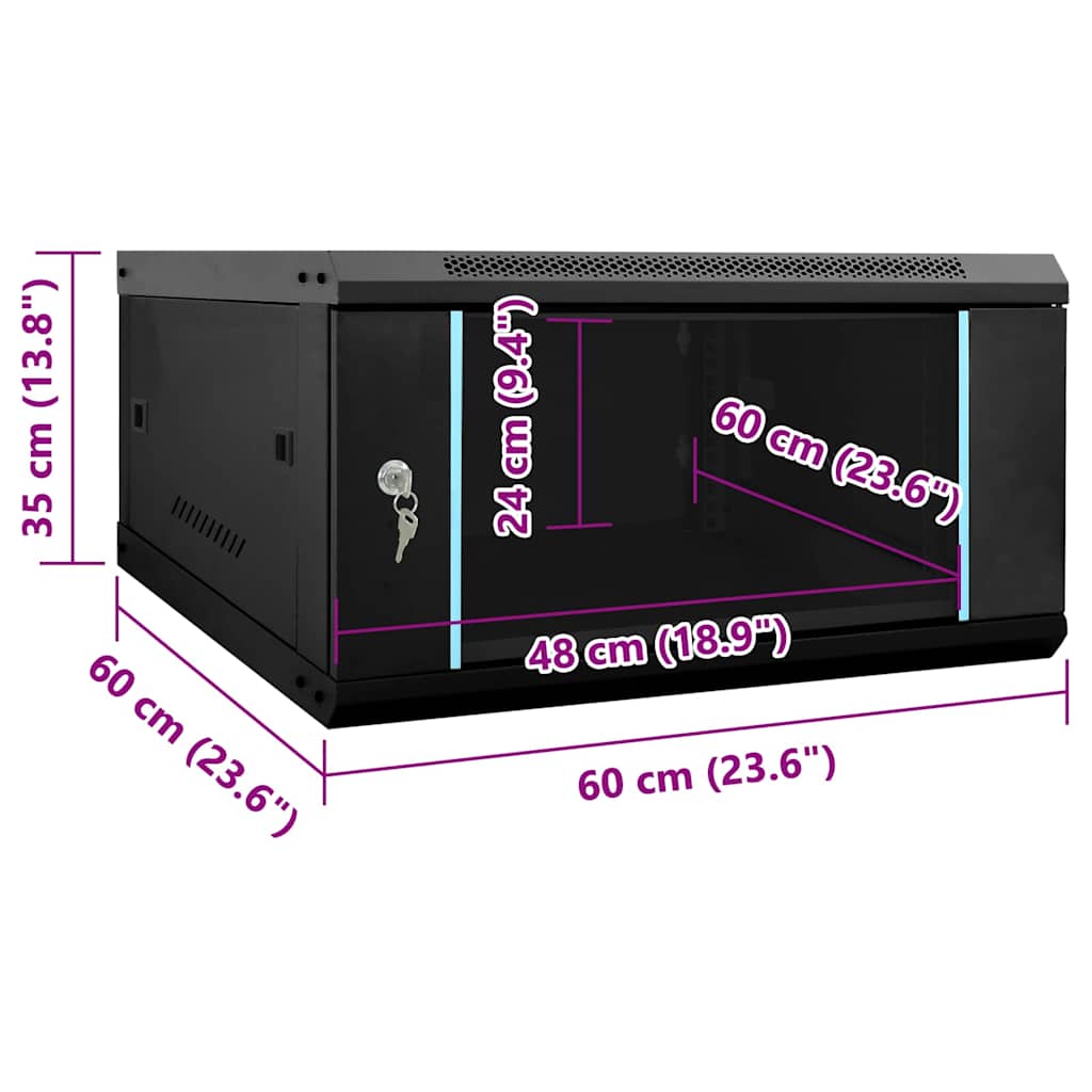 Network Cabinet with Storage Black 60 x 60 x 35 cm Steel