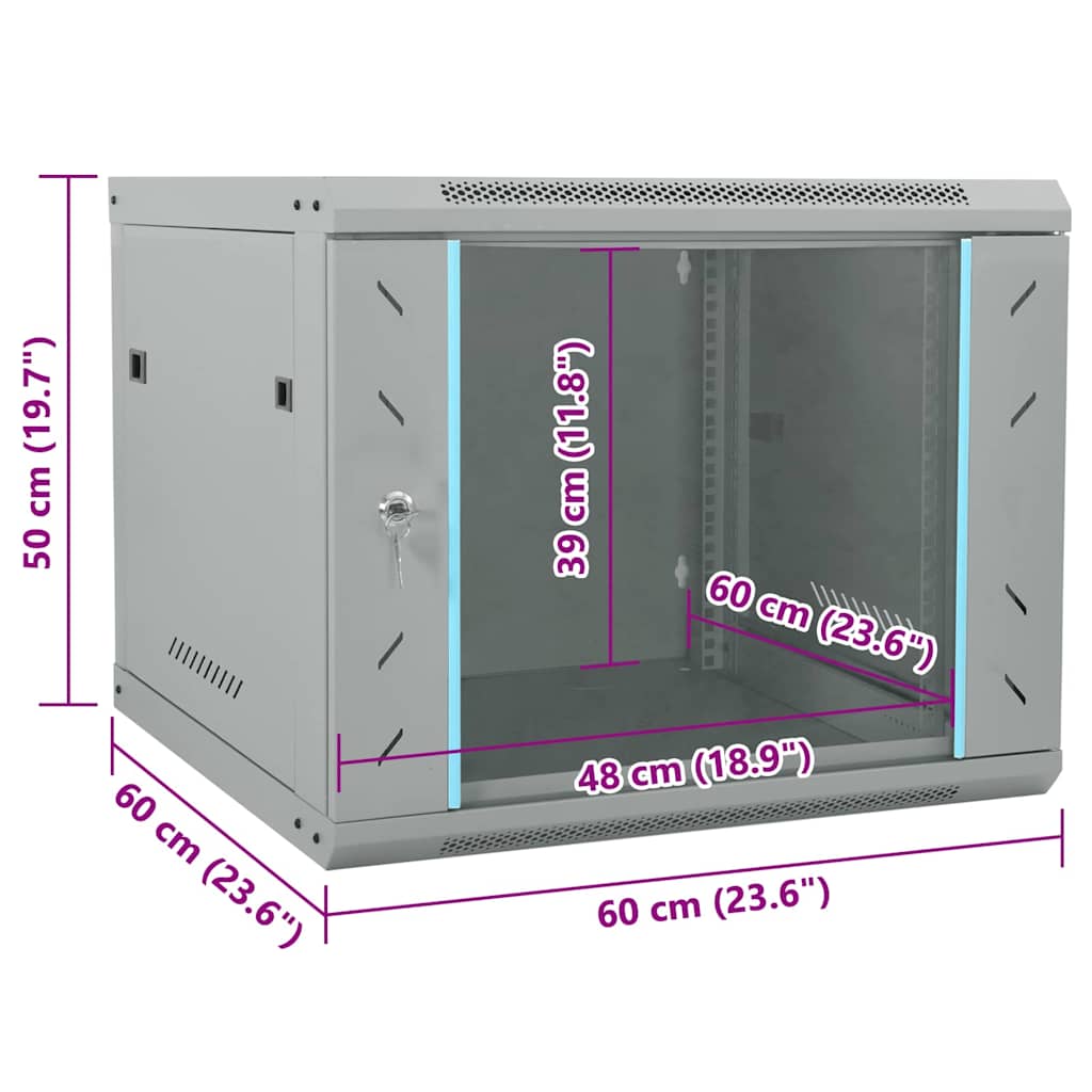 Network Cabinet with Storage Grey 60 x 60 x 50 cm Steel