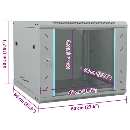 Network Cabinet with Storage Grey 60 x 60 x 50 cm Steel