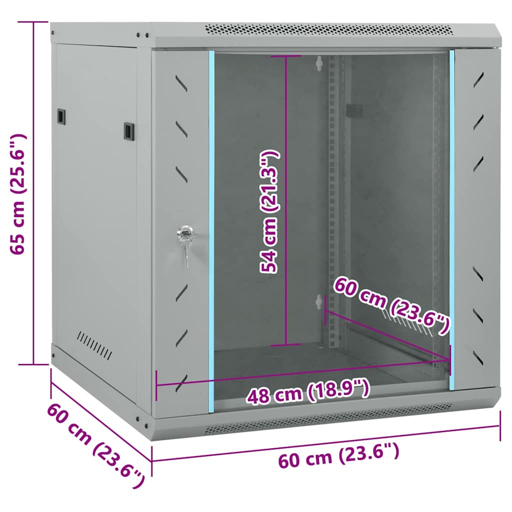 Network Cabinet with Storage Grey 60 x 60 x 65 cm Steel