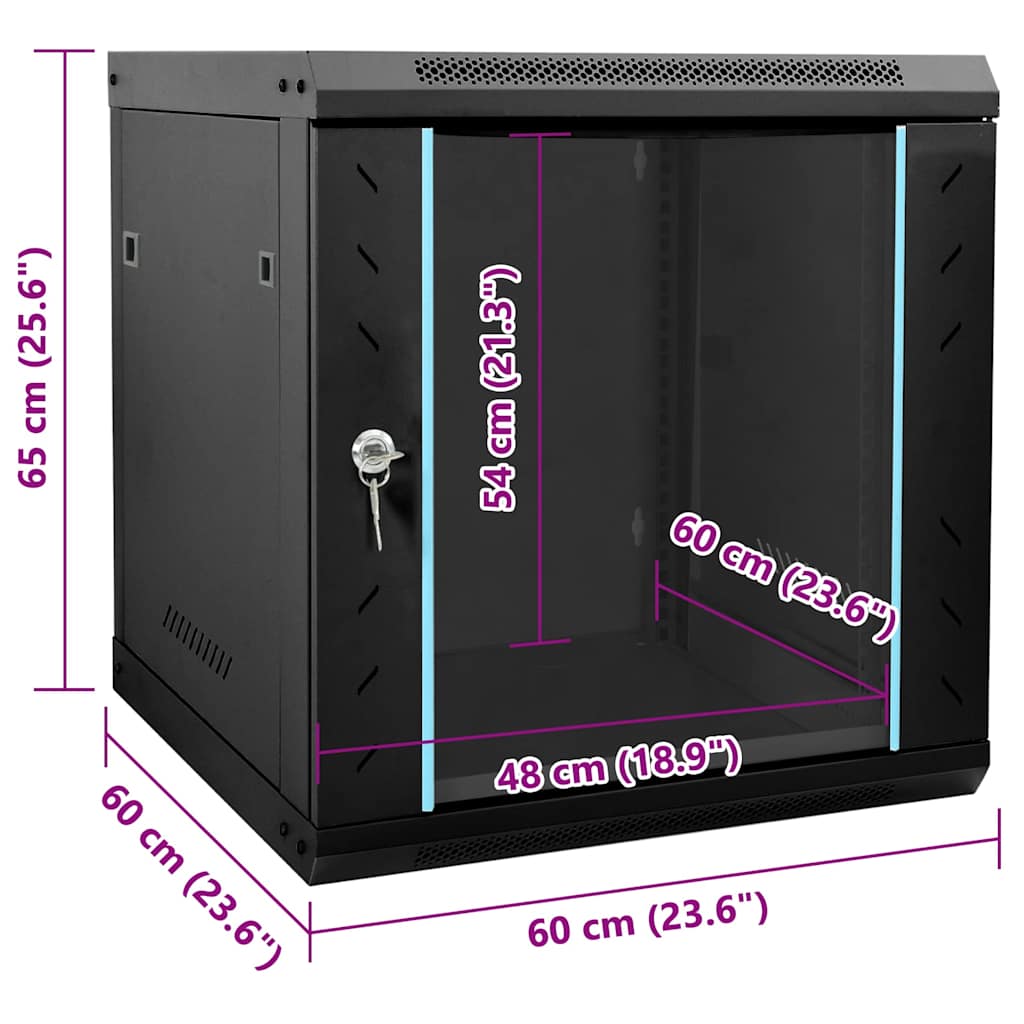 Network Cabinet with Storage Black 53 x 60 x 60 cm Steel