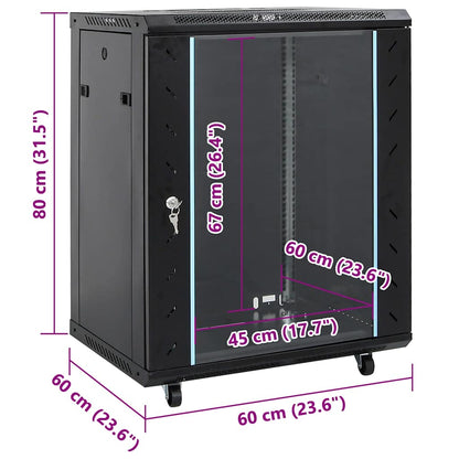 Network Cabinet with Storage Black 60 x 60 x 80 cm Steel
