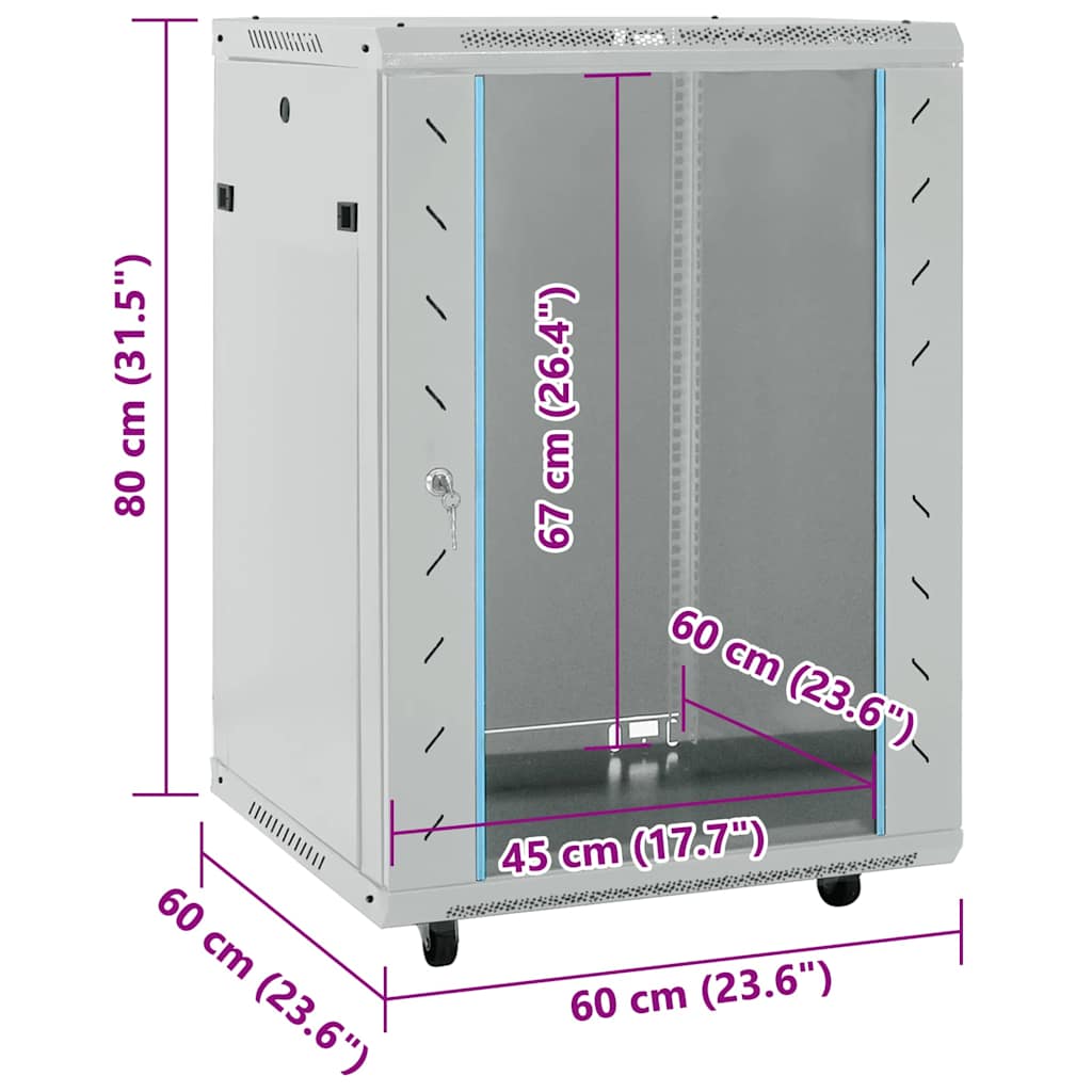 Network Cabinet with Storage Grey 60 x 60 x 80 cm Steel