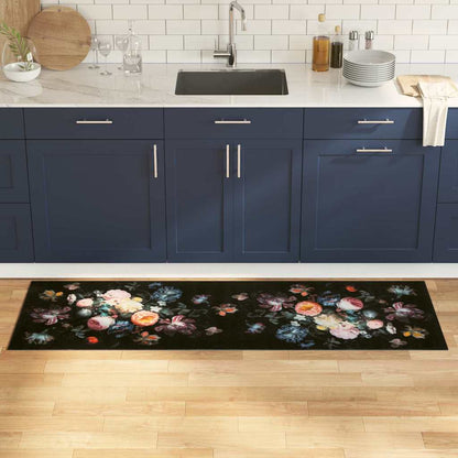 Kitchen Mat Floral Black 180 x 60 cm Velvet
