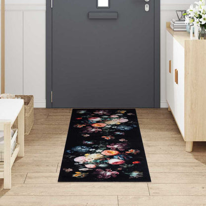 Kitchen Mat Floral Black 180 x 60 cm Velvet