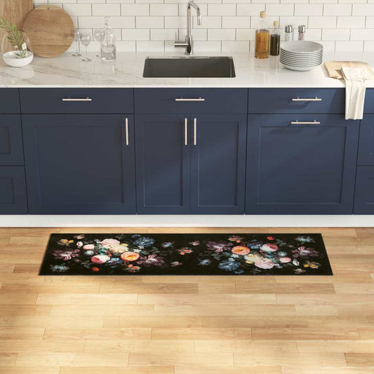 Kitchen Mat Floral Black 150 x 45 cm Velvet