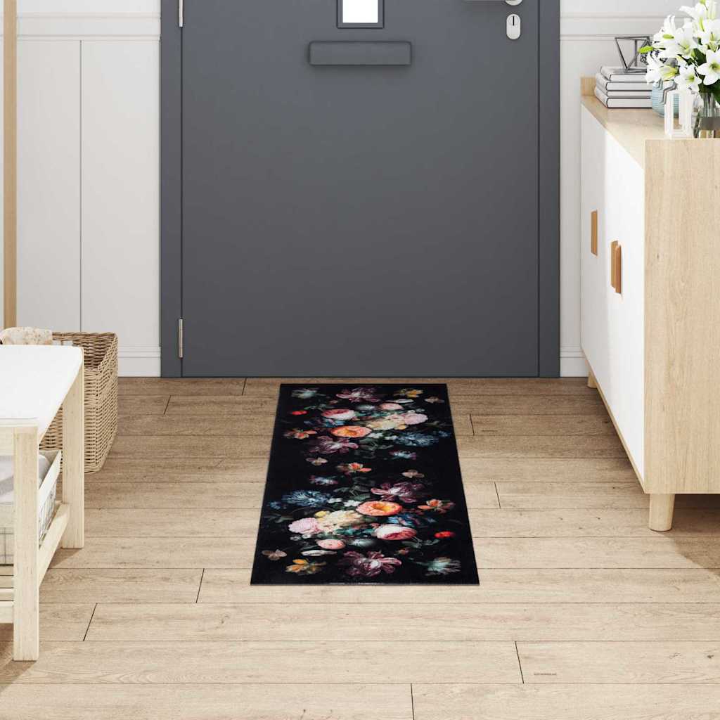 Kitchen Mat Floral Black 150 x 45 cm Velvet