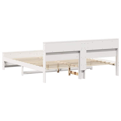 Bed Frame with Headboard White 200 x 200 cm Solid pine wood