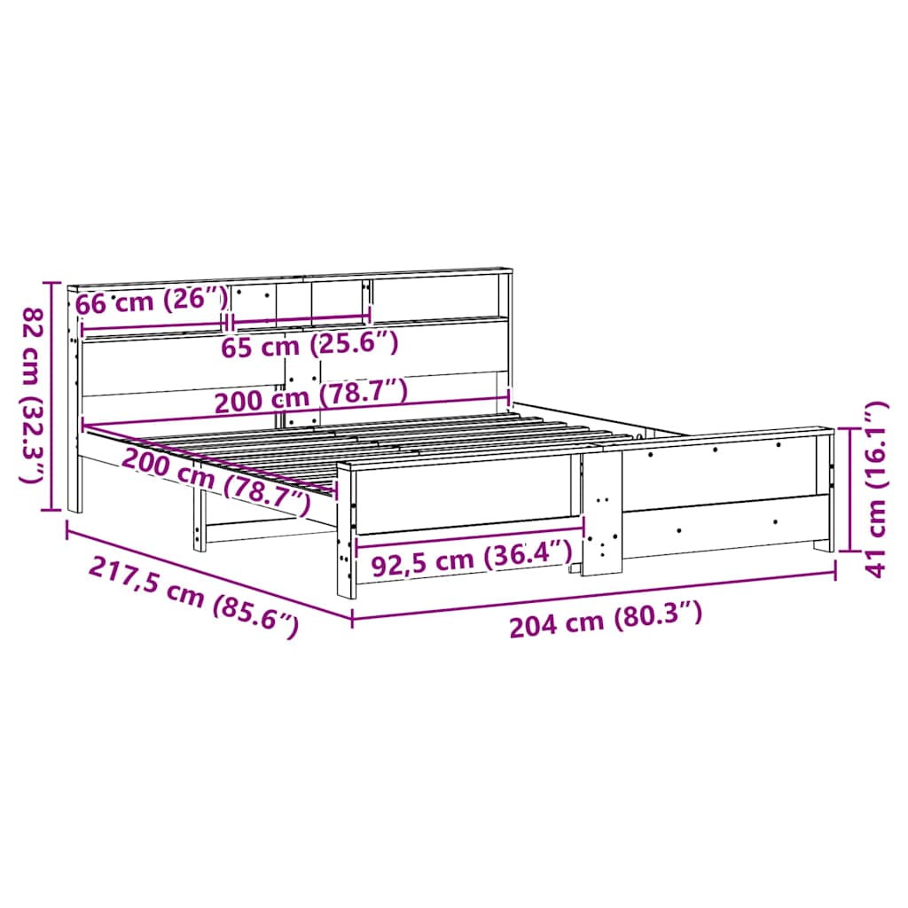 Bed Frame with Headboard Wax brown 200 x 200 cm Solid pine wood