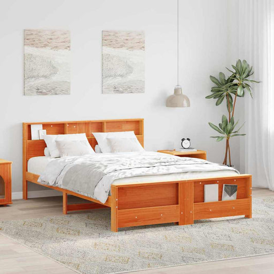 Bed Frame with Headboard Wax brown 160 x 200 cm Solid pine wood