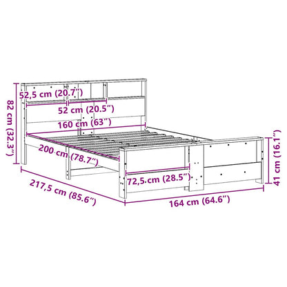 Bed Frame with Headboard Wax brown 160 x 200 cm Solid pine wood
