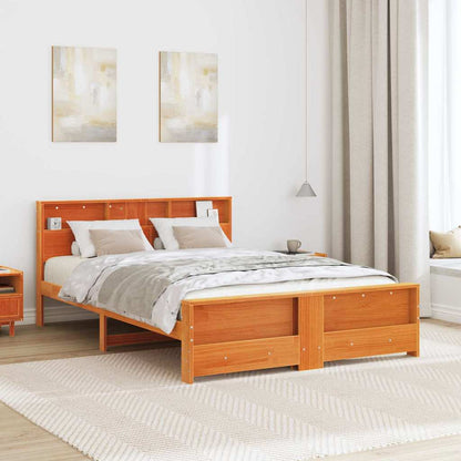 Bed Frame with Headboard Wax brown 150 x 200 cm Solid pine wood