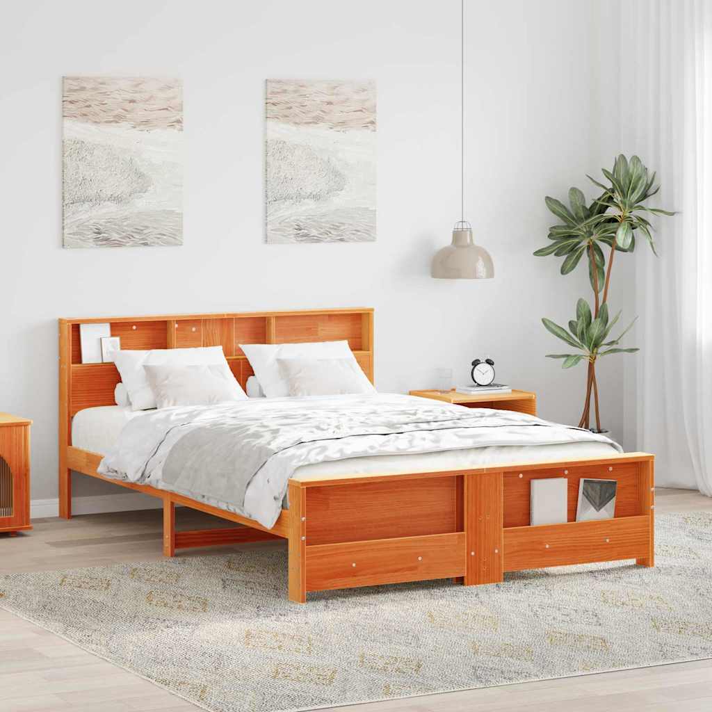 Bed Frame with Headboard Wax brown 140 x 200 cm Solid pine wood
