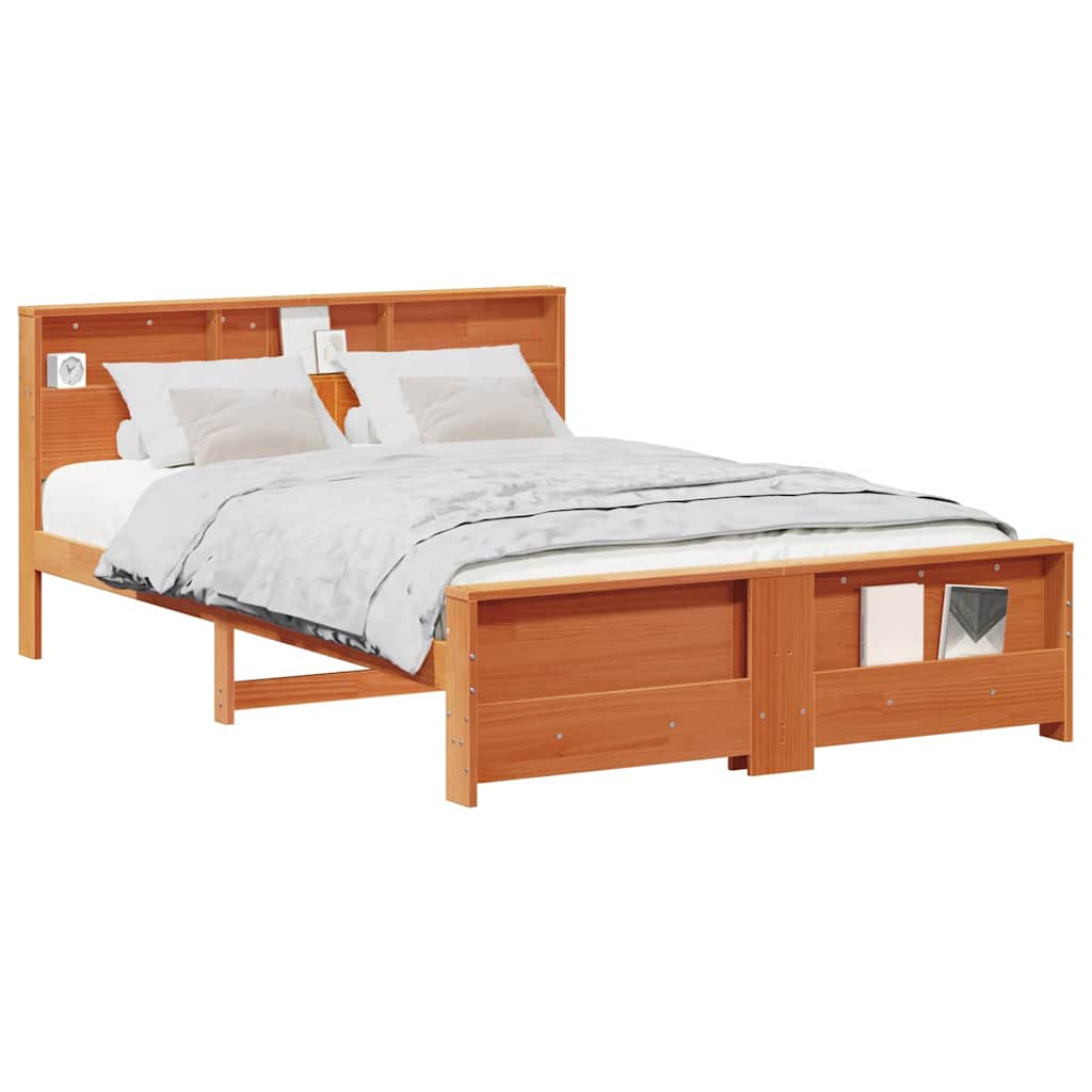 Bed Frame with Headboard Wax brown 140 x 200 cm Solid pine wood