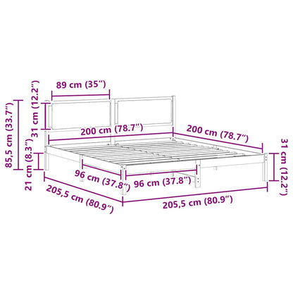 Bed Frame with Headboard Black 200 x 200 cm Solid Pine Wood
