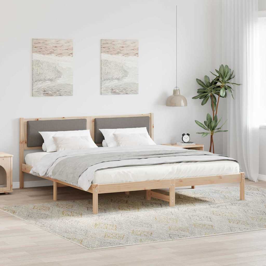 Bed Frame with Headboard Taupe 200 x 200 cm Solid Pine Wood
