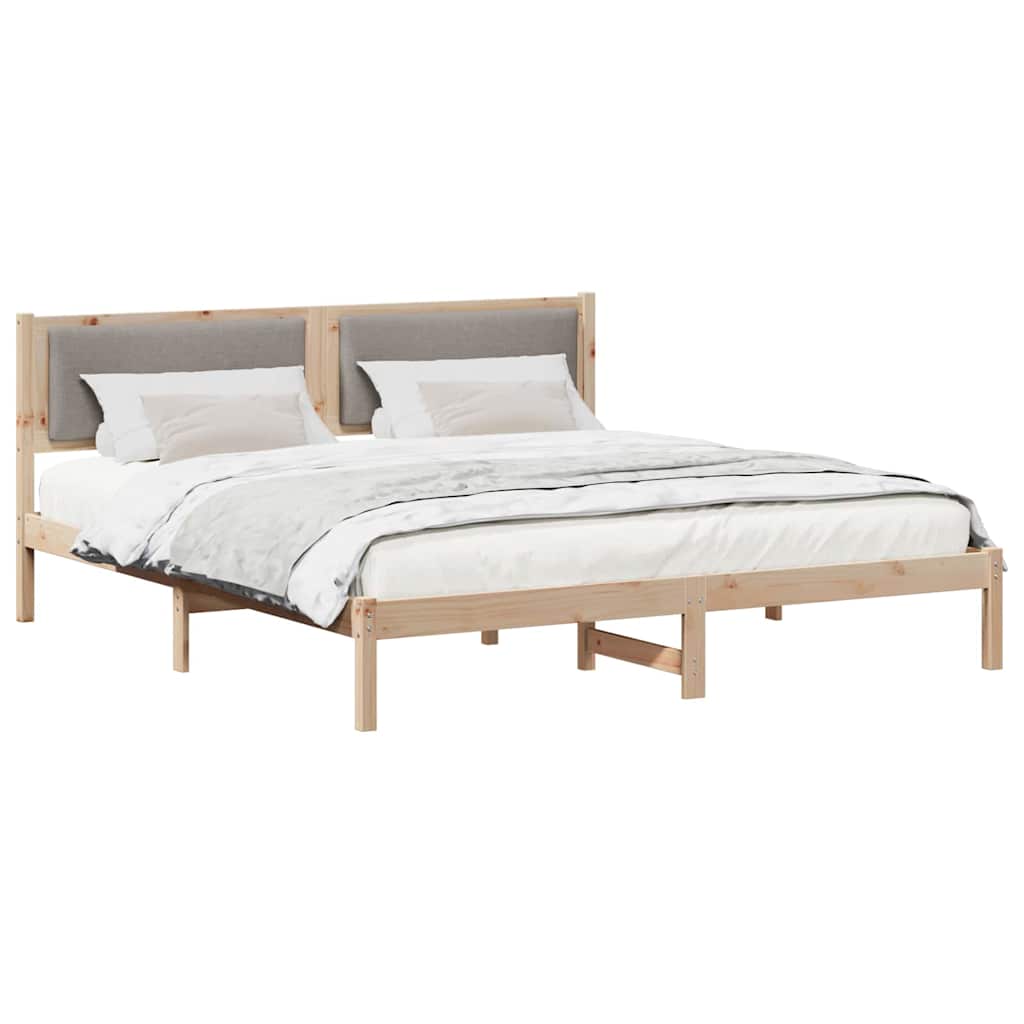 Bed Frame with Headboard Taupe 200 x 200 cm Solid Pine Wood