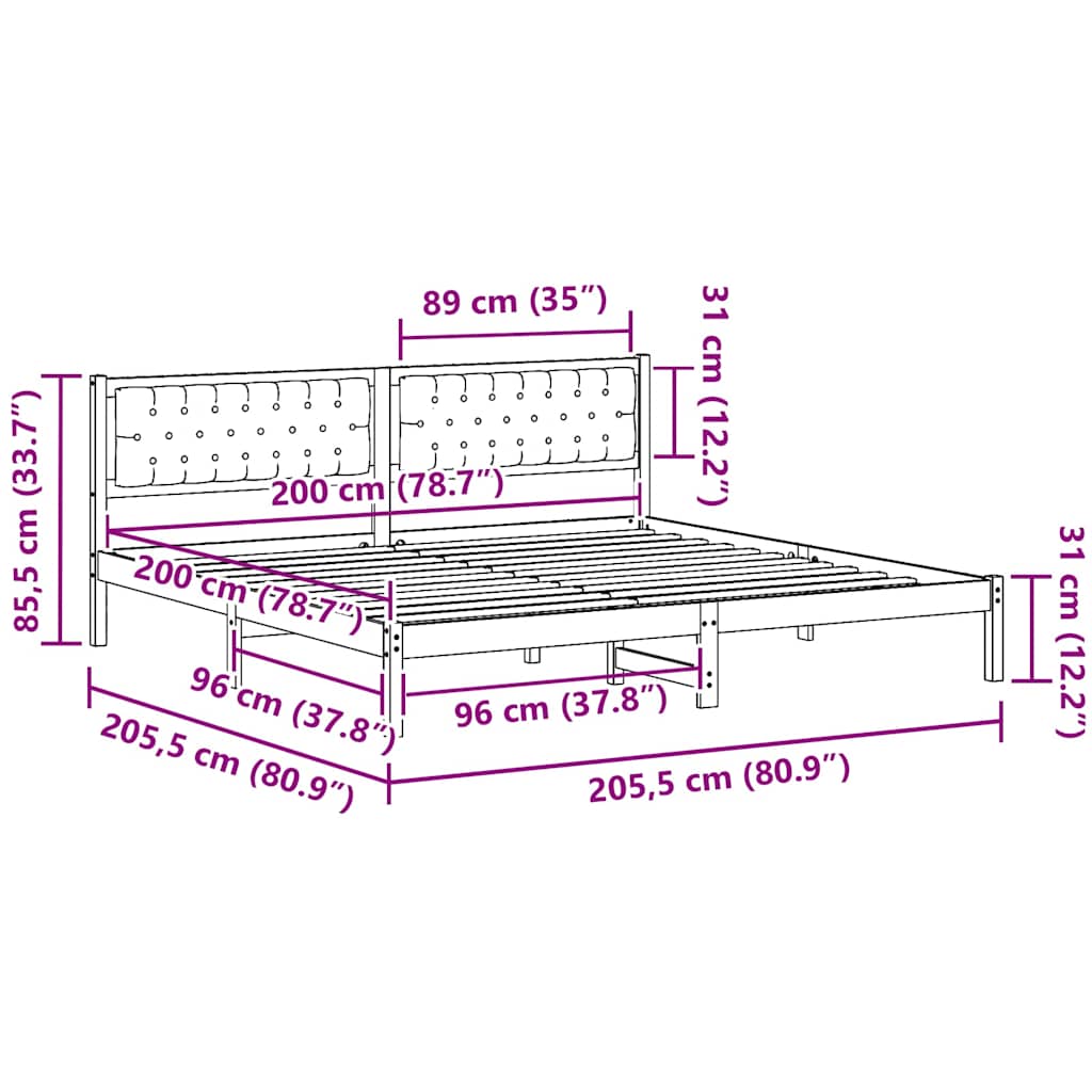 Bed Frame with Headboard Dark Grey 200 x 200 cm Solid Pine Wood