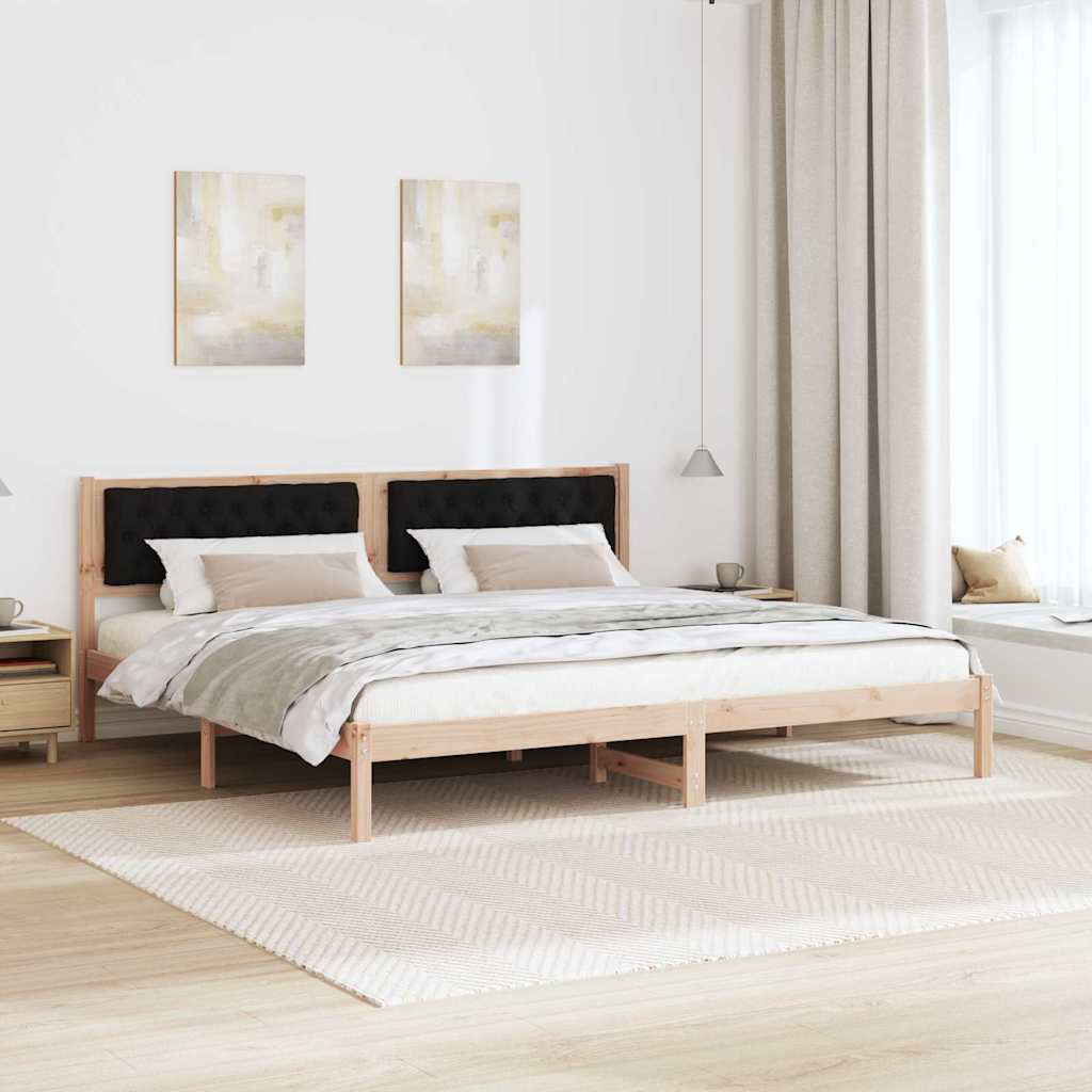 Bed Frame with Headboard Black 200 x 200 cm Solid Pine Wood