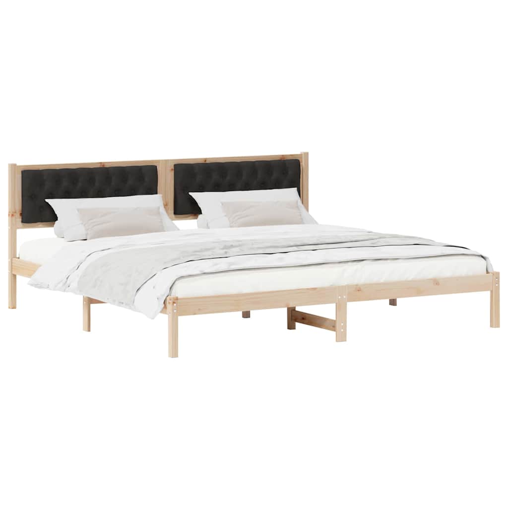 Bed Frame with Headboard Black 200 x 200 cm Solid Pine Wood