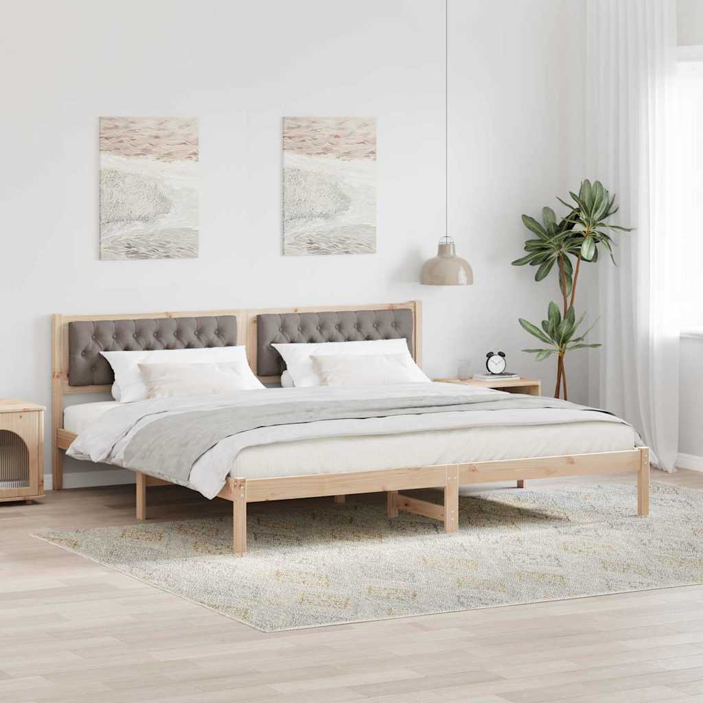 Bed Frame with Headboard Taupe 200 x 200 cm Solid Pine Wood