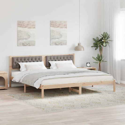 Bed Frame with Headboard Taupe 200 x 200 cm Solid Pine Wood